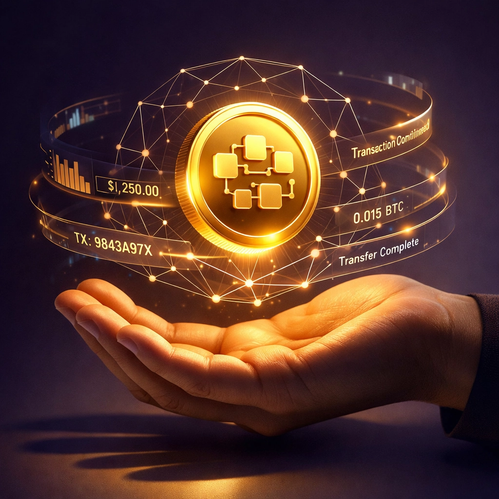 Digital receivables token with blockchain connections representing merchant payment independence