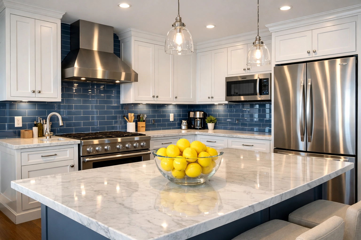A sparkling clean luxury kitchen showcasing the results of a professional Boston apartment turnover.