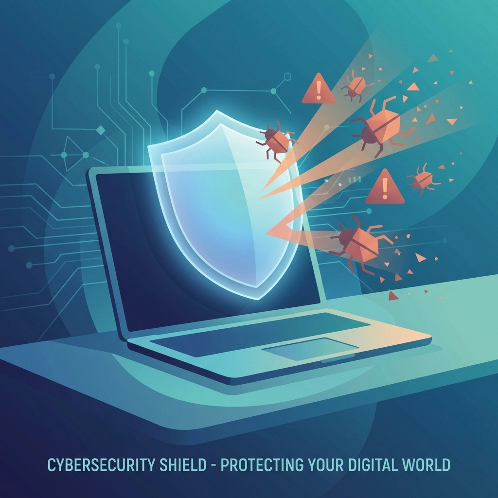 Laptop with protective shield against cyber threats, representing computer security in Florida
