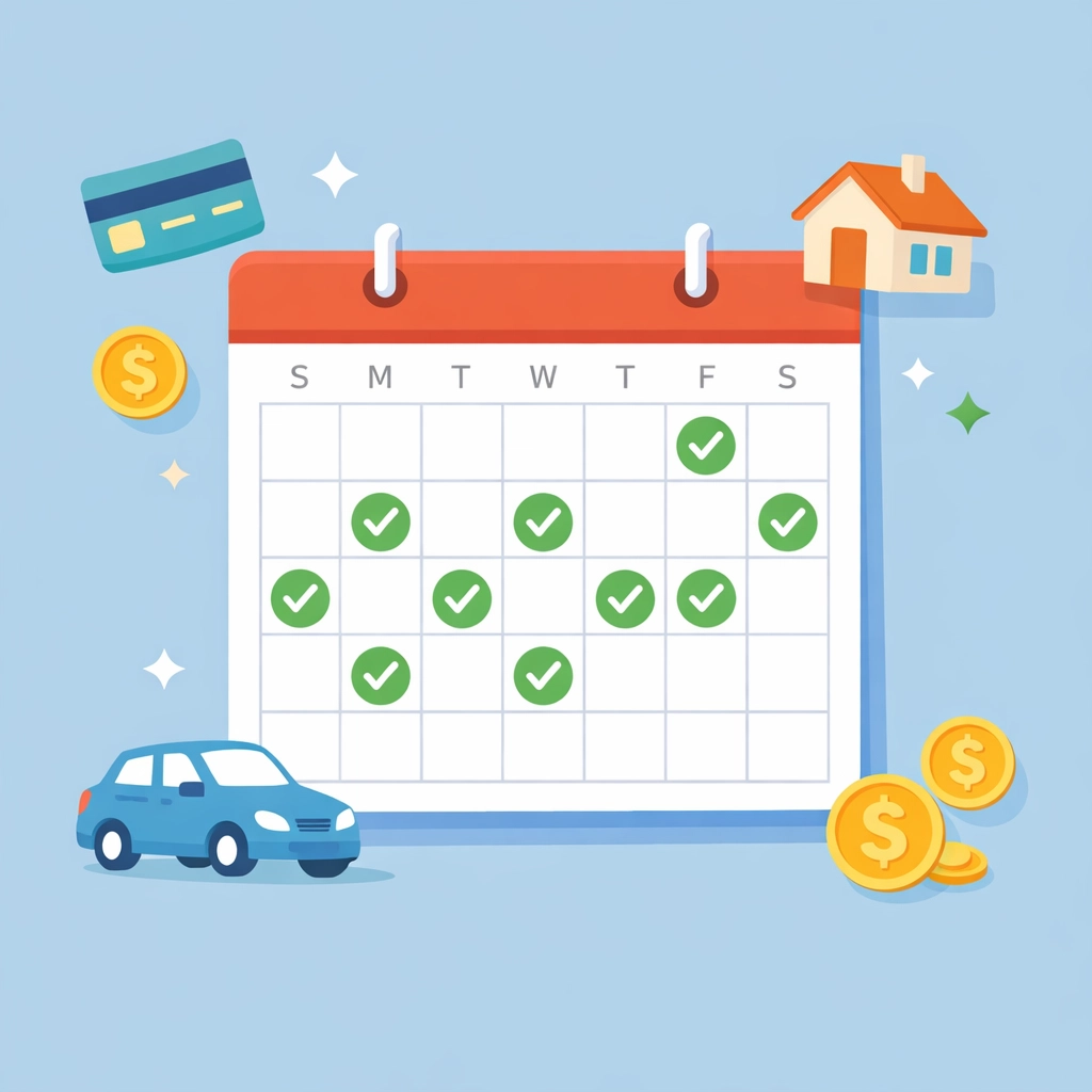 Calendario con pagos a tiempo marcados para mejorar mi crédito rápidamente