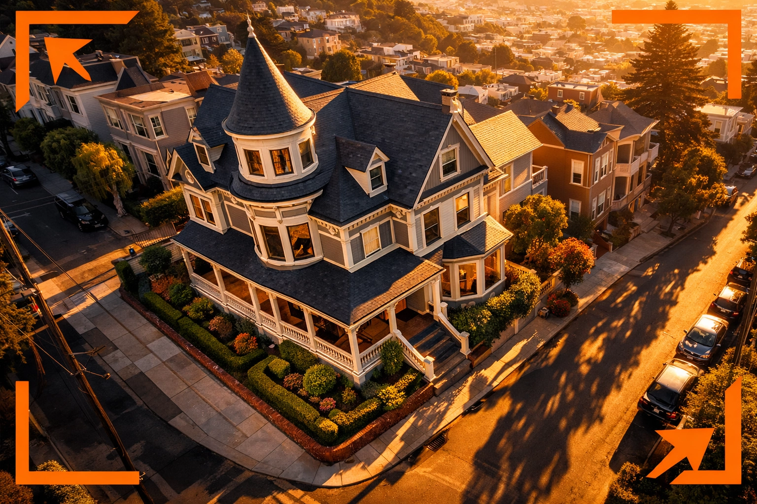 Aerial view of Victorian home in San Francisco's Noe Valley luxury real estate market