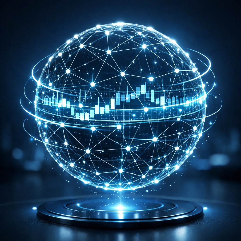 Digital sphere representing high-tech cloud-based precision for small business bookkeeping.