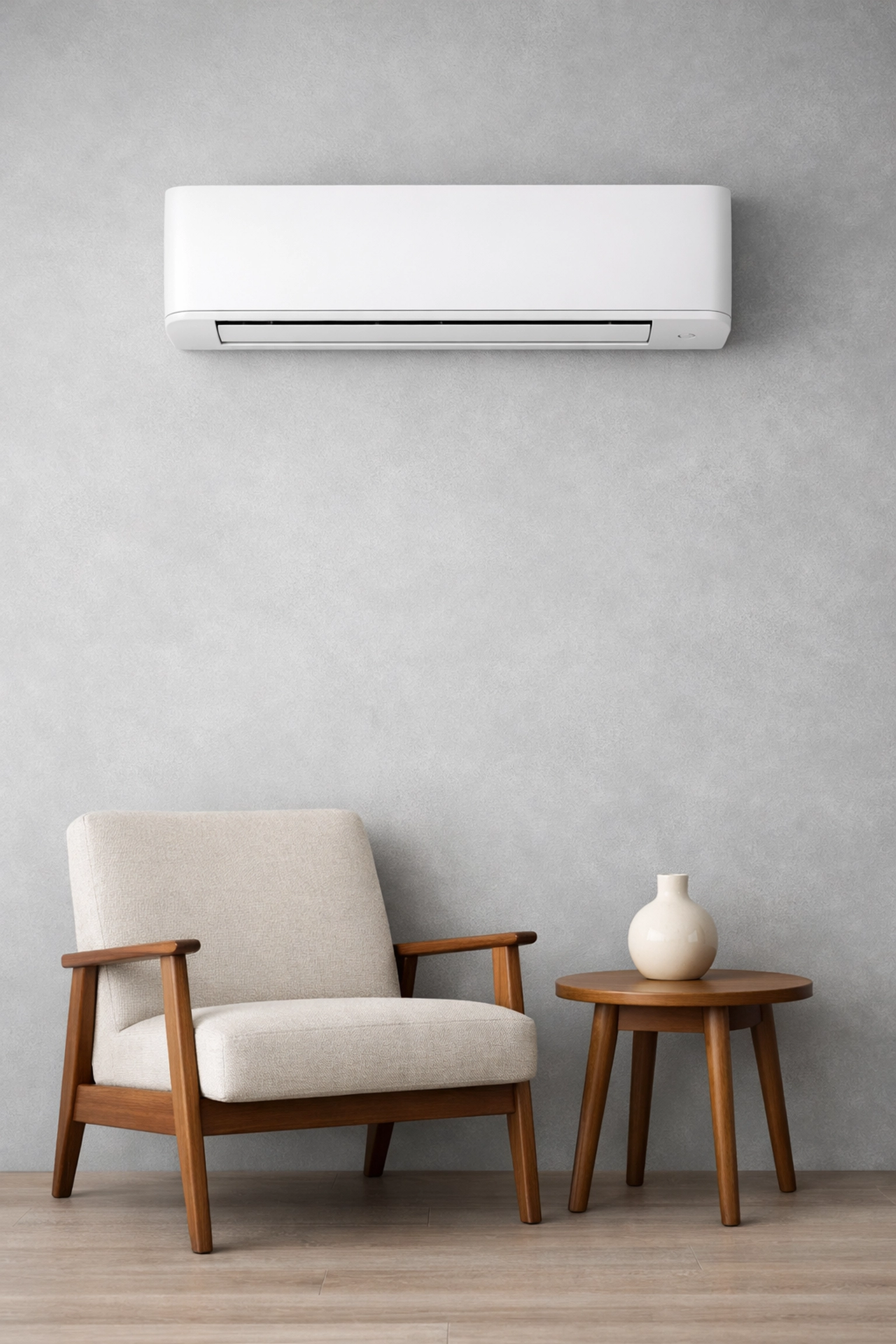 Sleek ductless mini-split HVAC unit installed in a modern energy-efficient room addition.