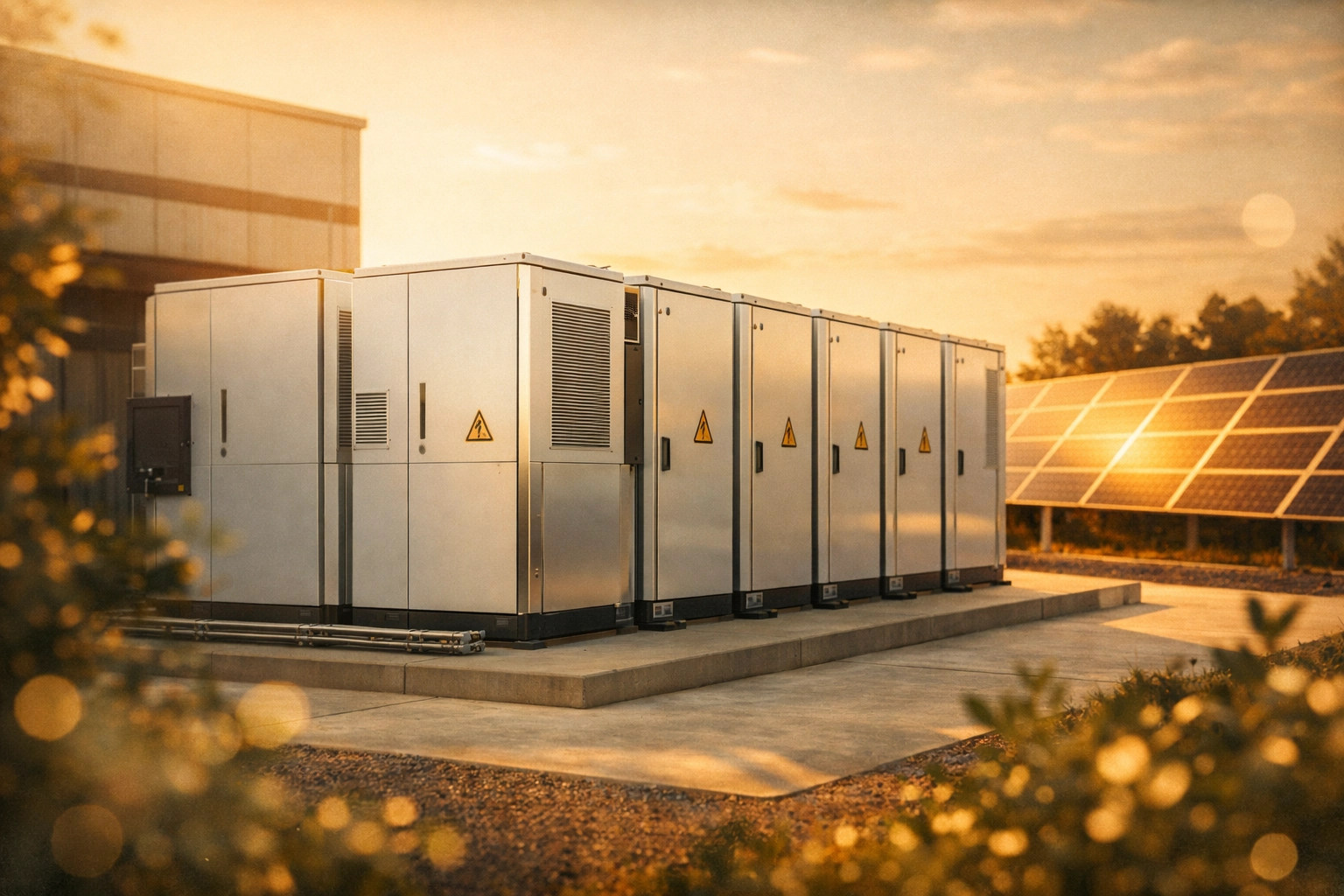 Industrial battery storage enclosures used for peak shaving to reduce commercial utility demand charges.