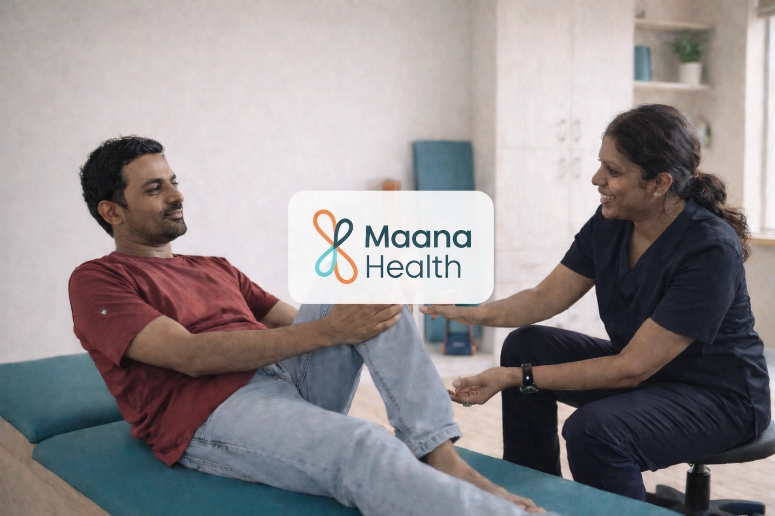 A patient performing guided exercise therapy with a specialist at Maana Health