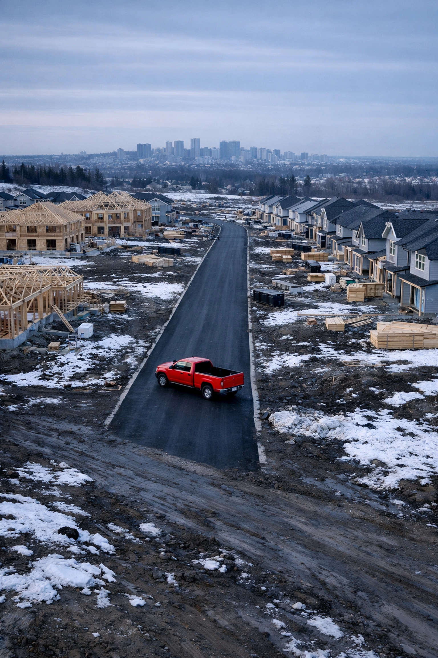 New residential housing development in a mid-sized Canadian city, showing the expansion of suburban starts.