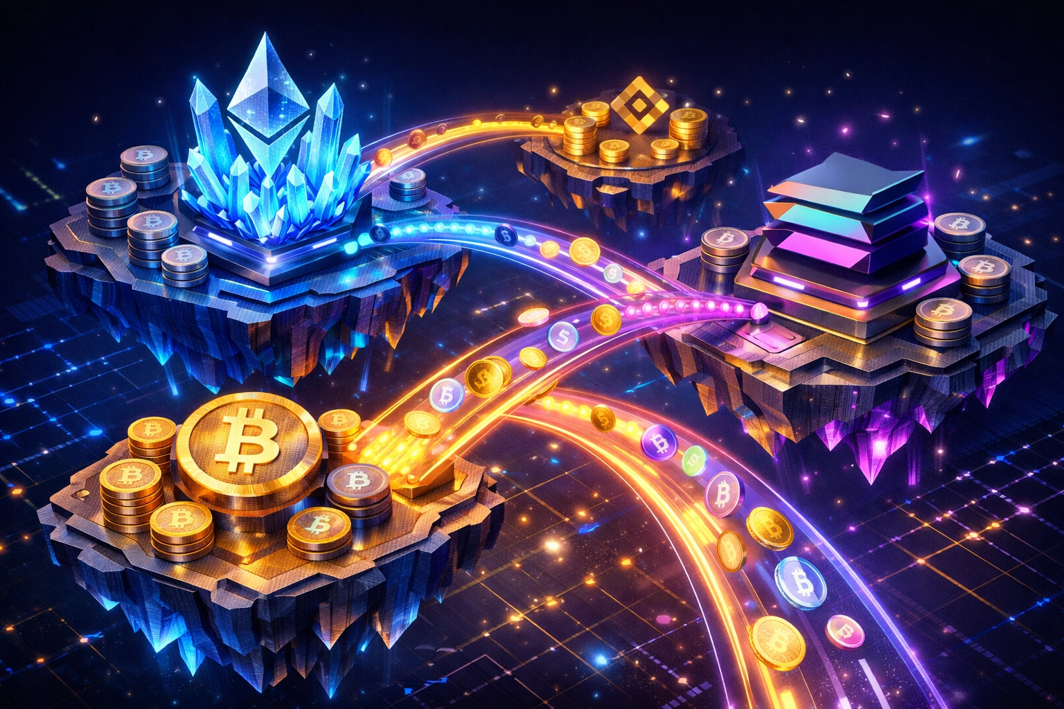 Multiple blockchain networks connected for seamless cross-chain crypto transfers