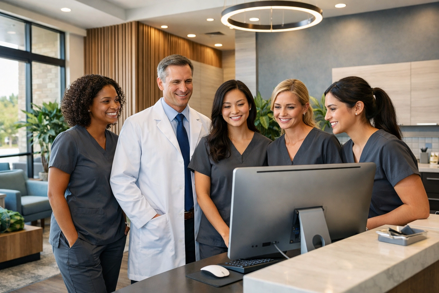 Successful DFW dental office staff representing professional compliance and practice management.