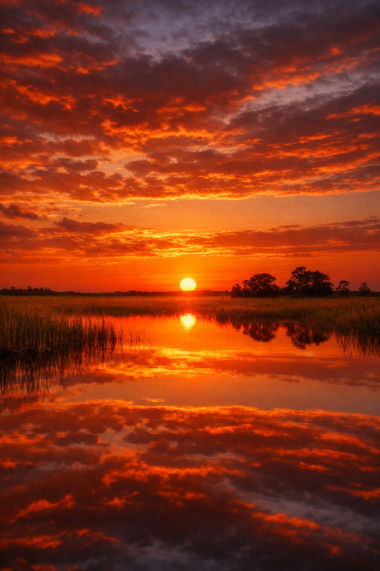 Golden hour sunset over the Everglades River of Grass seen during a guided wildlife photography trip.