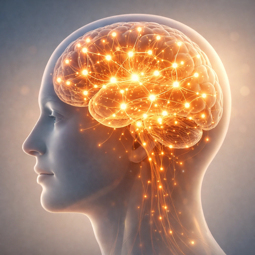 Brain pathways illuminated representing emotional intelligence and self-awareness