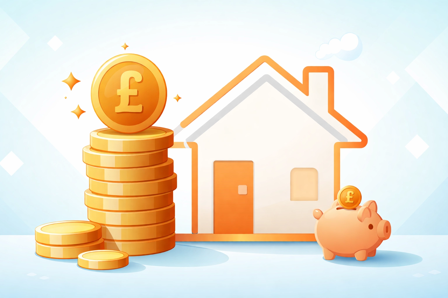 Image of pound coins and a house representing Rockwool and spray foam insulation costs for homeowners.