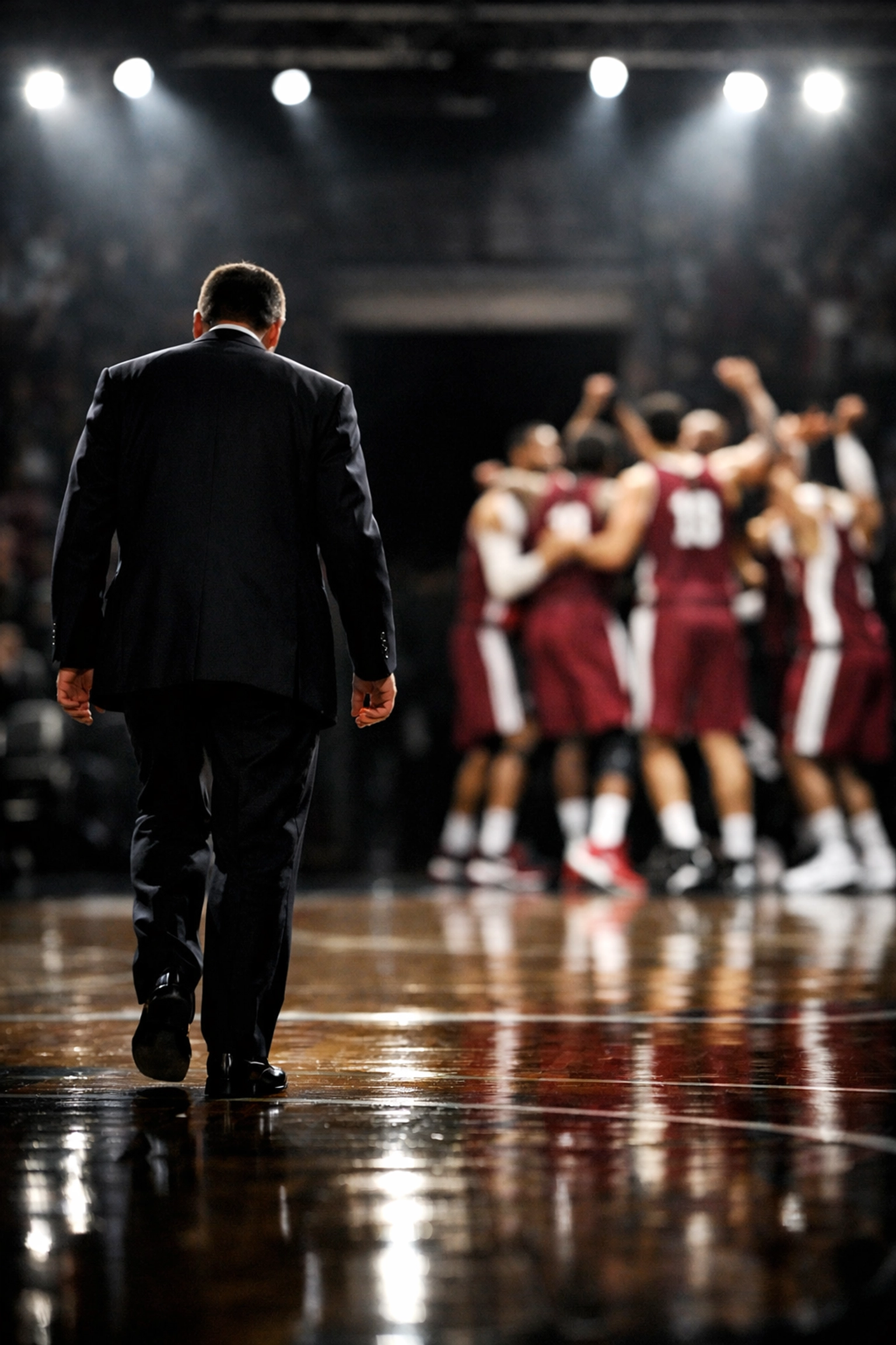 Coach Geno Auriemma walking toward the tunnel after UConn's Final Four loss to South Carolina.