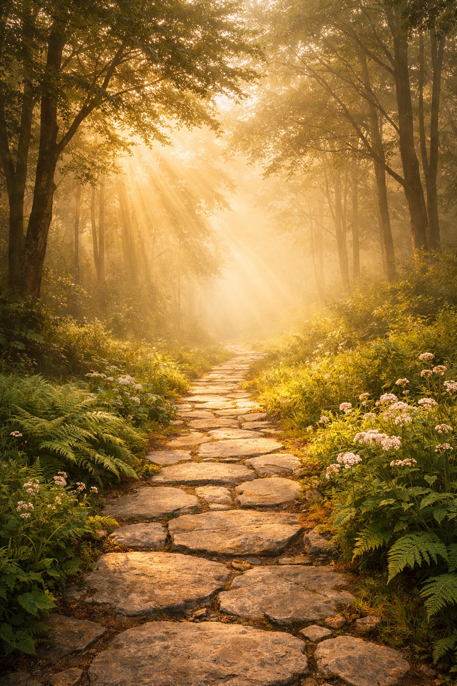 A sunlit forest path symbolizing the continuous journey of spiritual healing and traditional therapy.