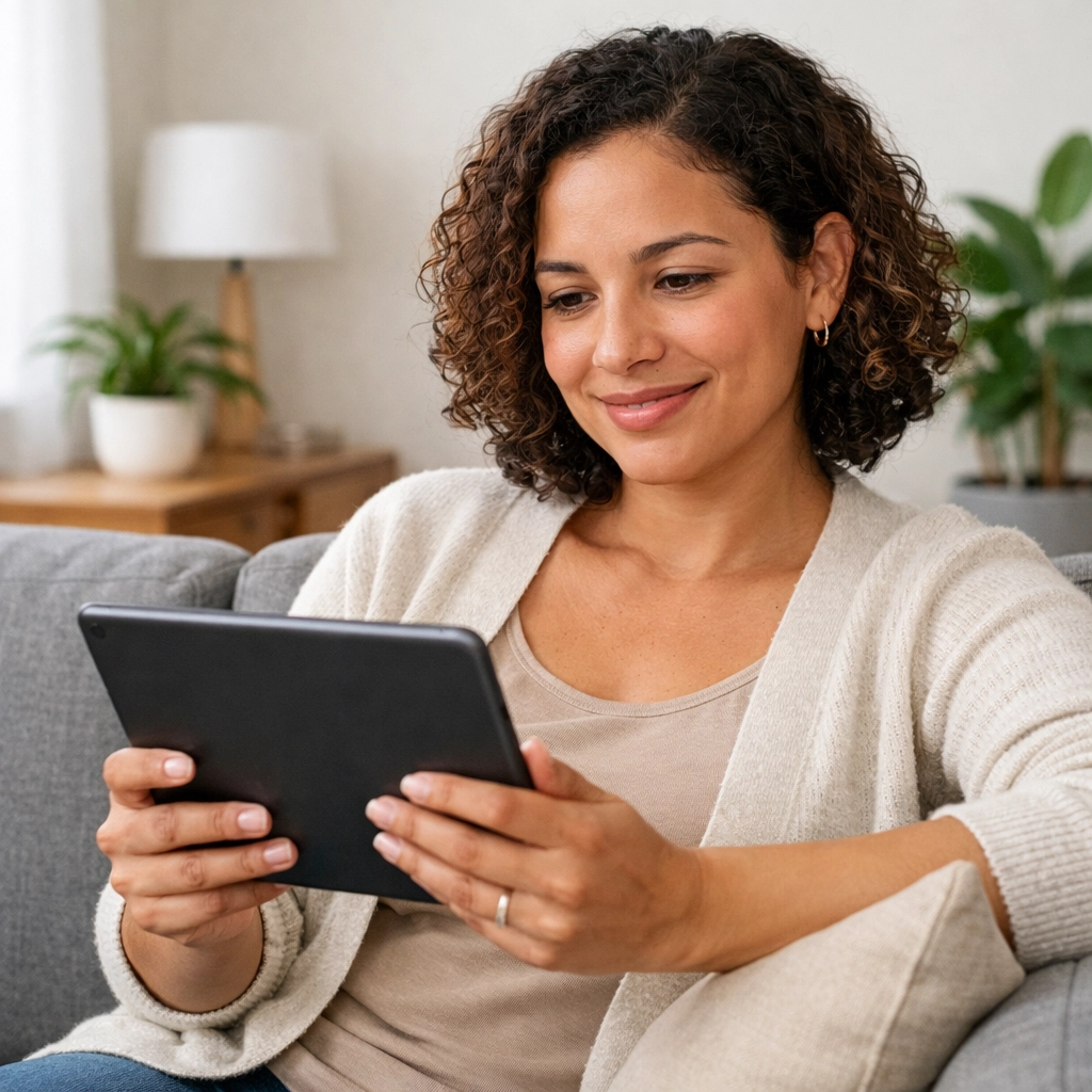 Woman having online telehealth consultation with weight loss doctor at home