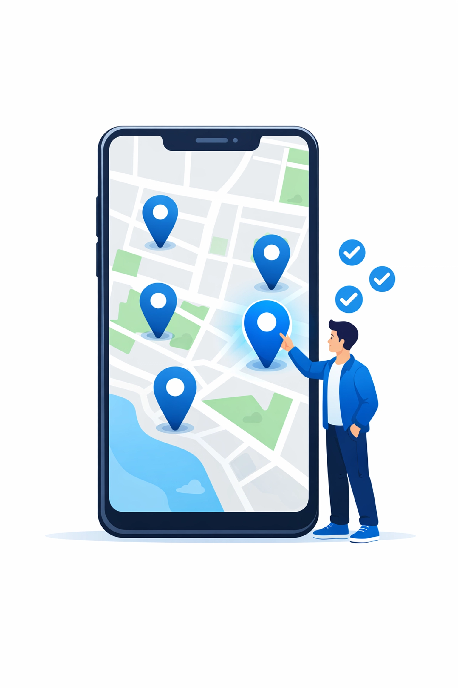 Digital map on a smartphone showing business location pins for Monmouth County SEO optimization.
