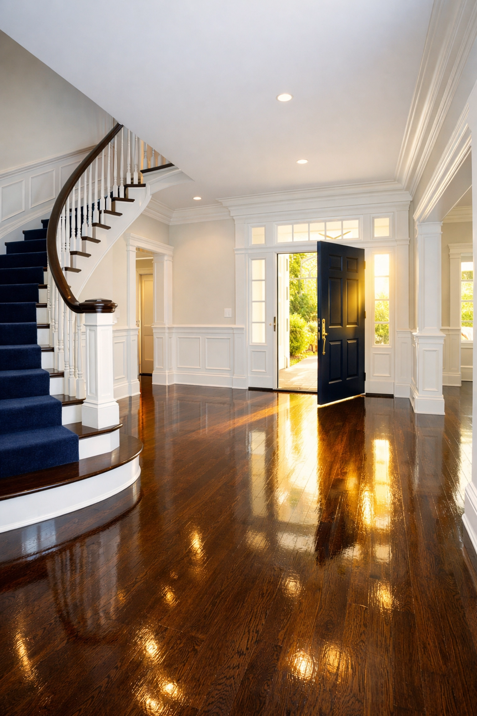 Spotless foyer after a move-in house cleaning service in Wellesley MA for a luxury home.