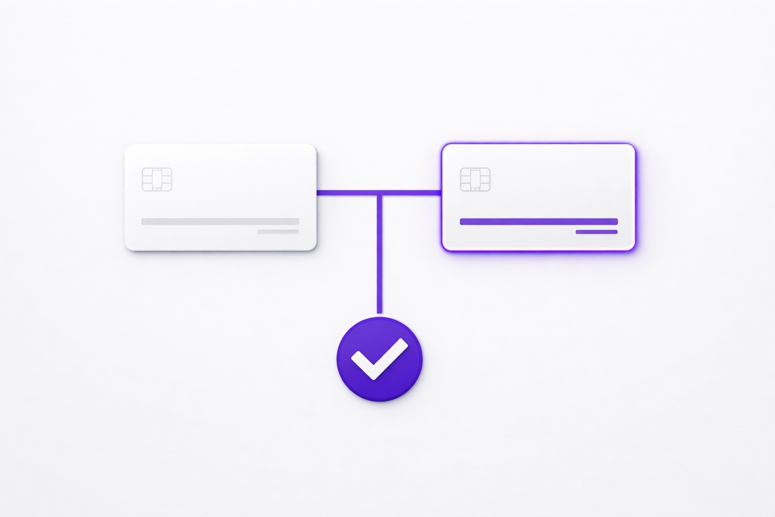 Matching credit card icons and a checkmark representing the detection of duplicate entries in AI bookkeeping systems.
