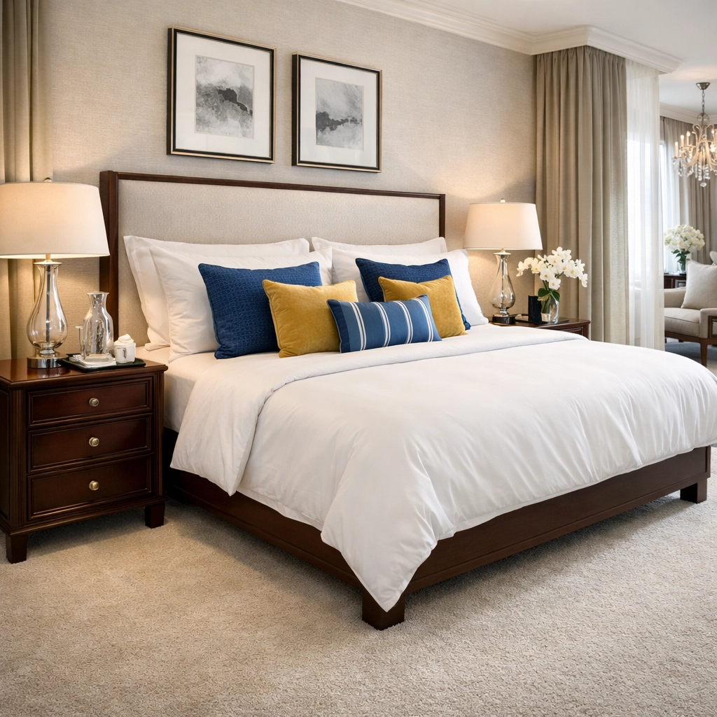 Impeccably organized luxury bedroom showcasing the peace of mind from residential cleaning Massachusetts.