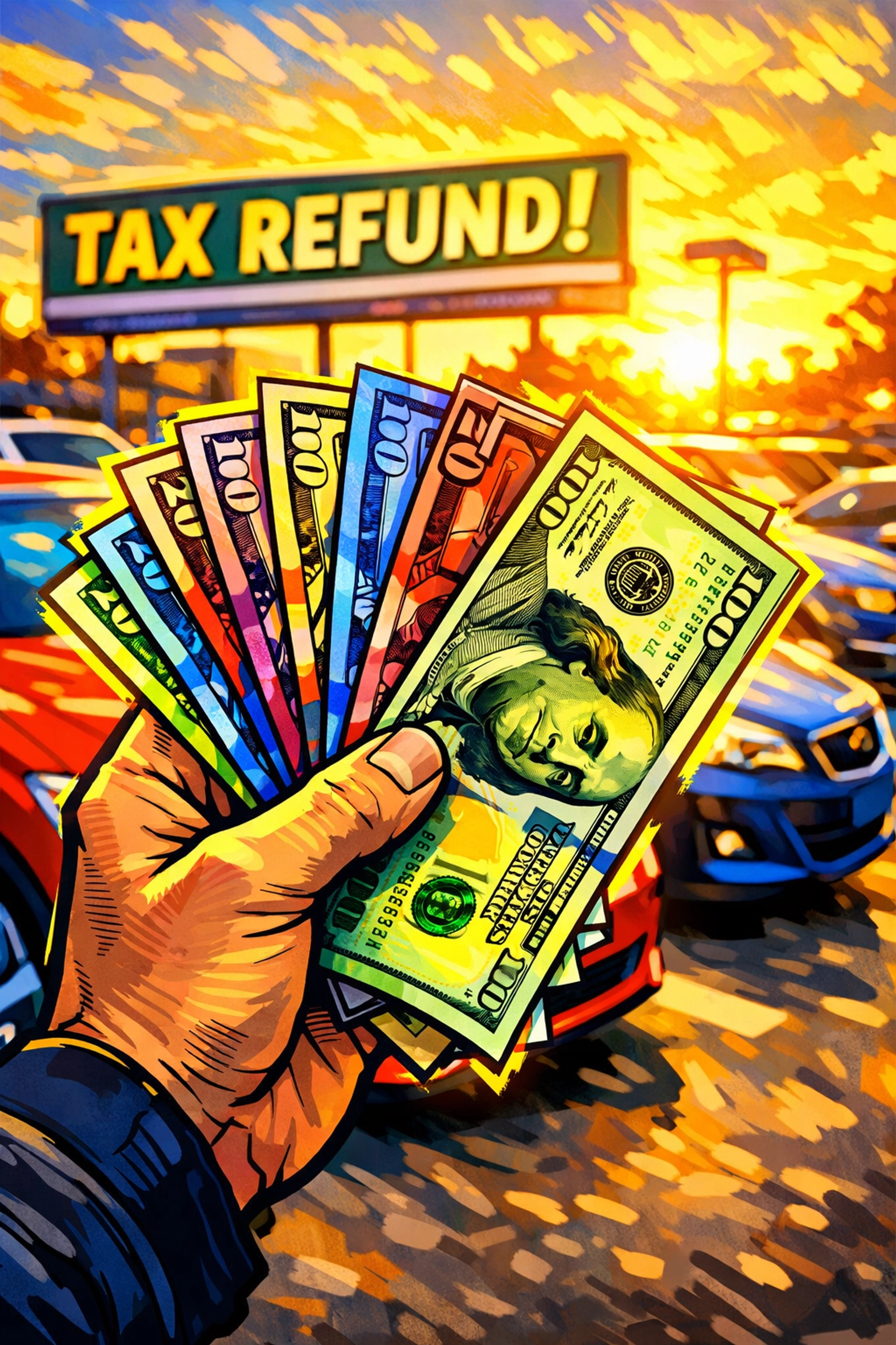 Using a tax refund as a down payment for a reliable used car at a dealership in Arnold, Missouri.