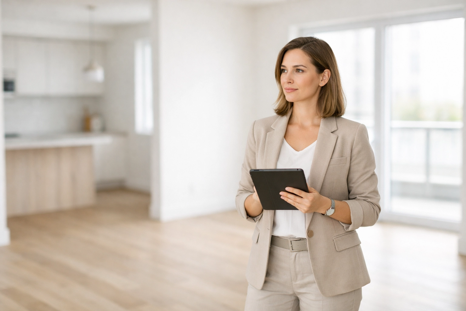 Property manager inspecting vacant apartment unit during turnover process
