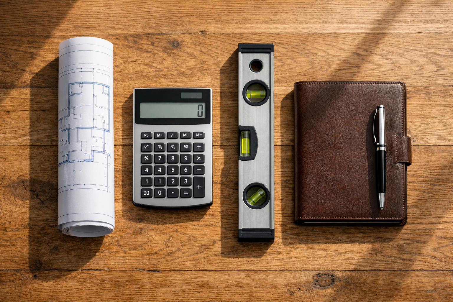 Essential trade tools and a calculator for accurate bookkeeping services for small business.