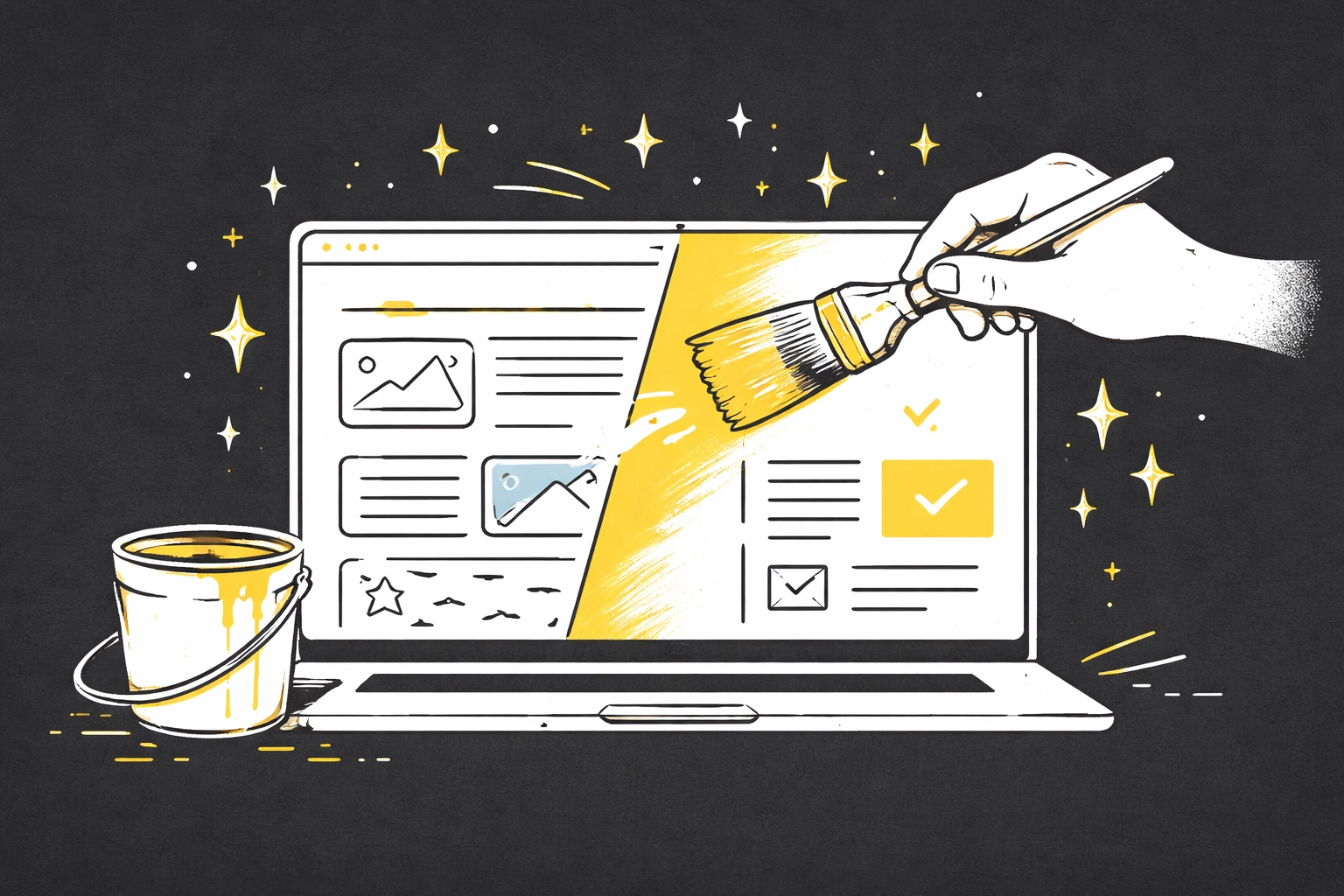 Laptop screen makeover illustration highlighting effective website refresh for post-holiday marketing.