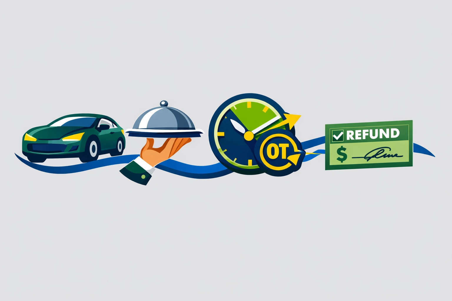 Icons for new 2026 tax deductions including car loan interest, tip income, and overtime pay.