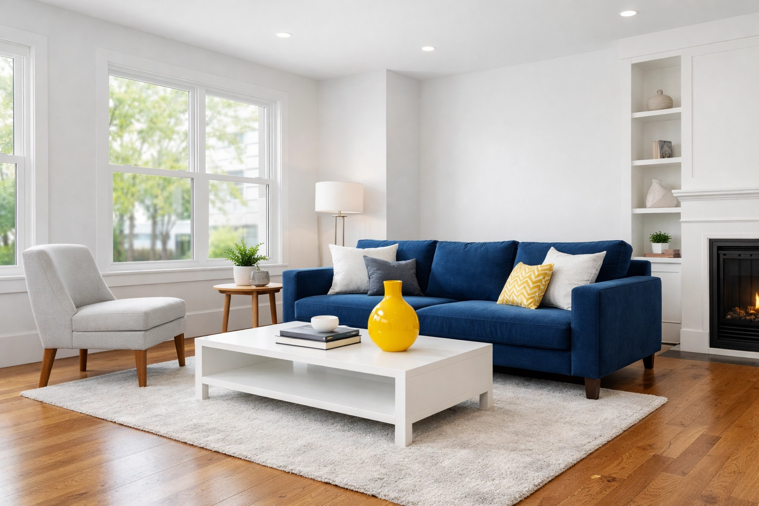 Spotless modern living room in North Cambridge showcasing the results of expert house cleaning Cambridge MA.