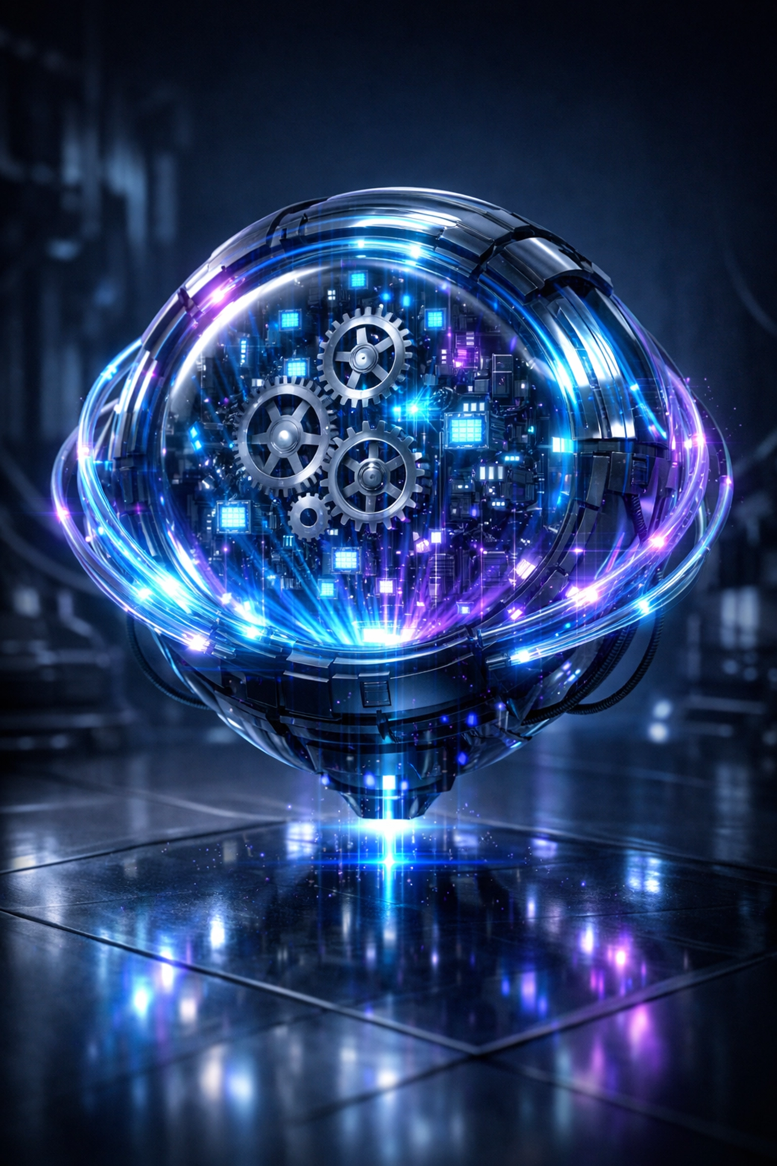 A glowing digital engine representing high-performance AI automation for small business efficiency.