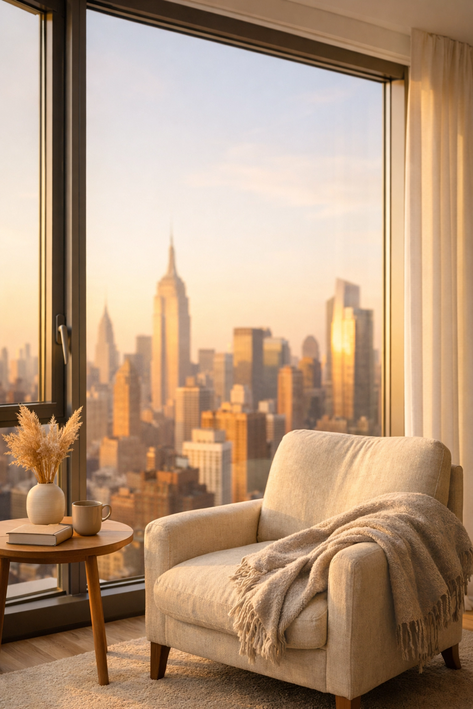 High-performance windows in a sustainable NYC apartment designed for wellness and natural light.