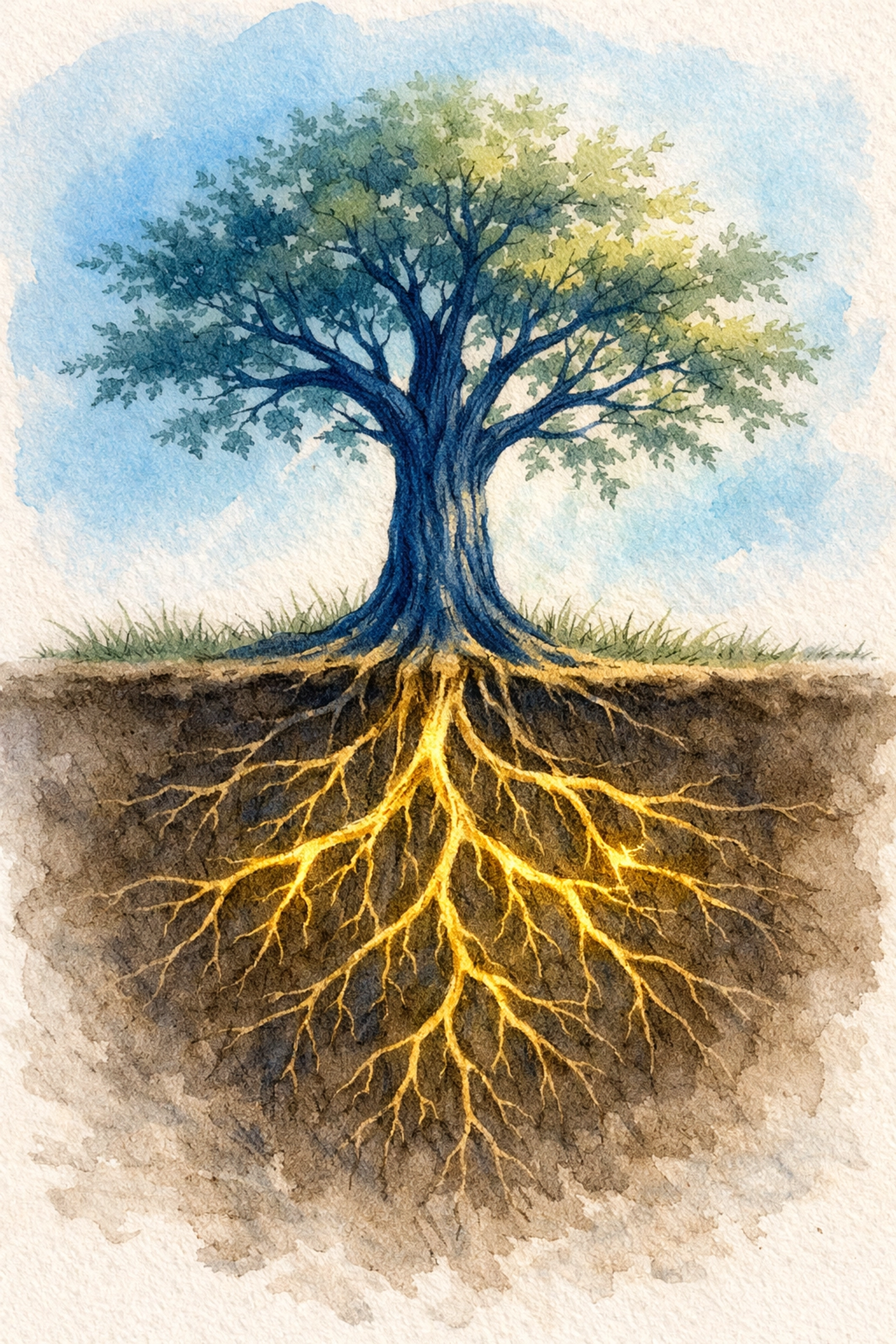 Tree with deep roots representing humility as the foundation of strong marketplace leadership