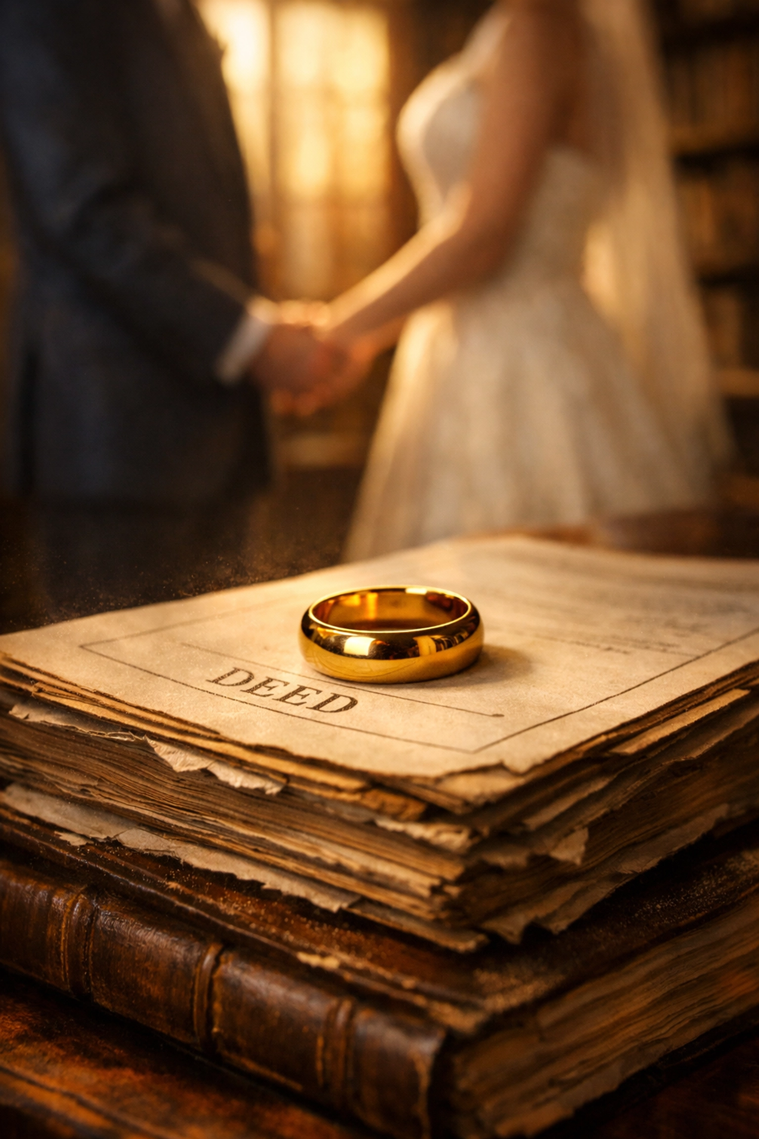 A wedding ring resting on old legal documents showing how marriage can revoke an existing Will.