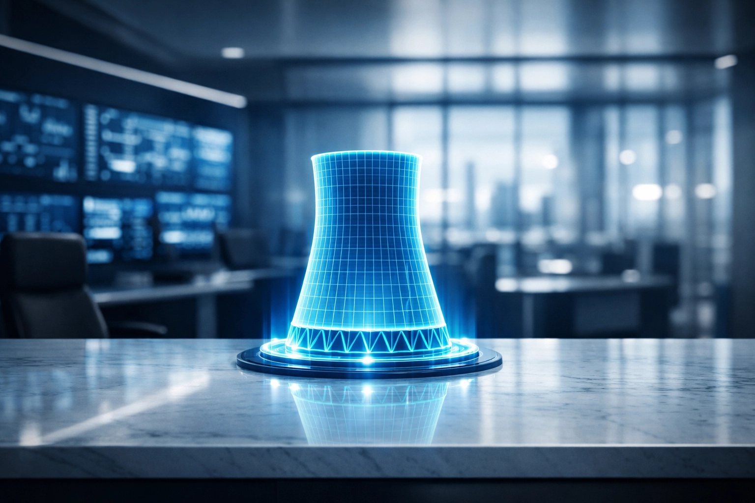 Nuclear power plant control terminal representing DOE financing for the national nuclear capacity expansion strategy.