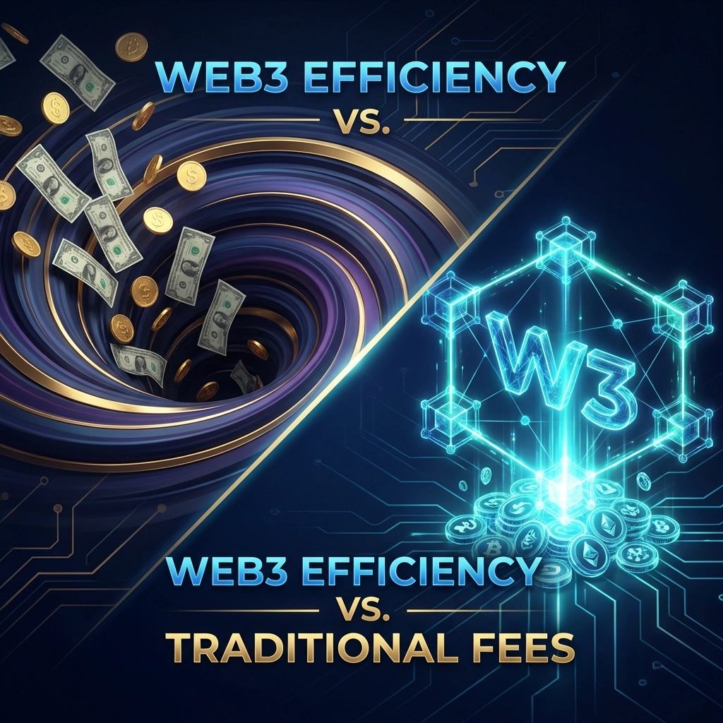 Visual comparison of traditional payment fees versus blockchain savings in Web3 POS systems