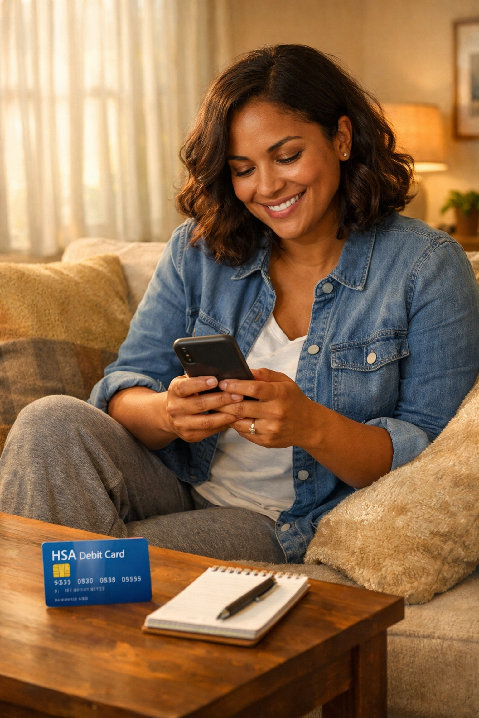 Woman using smartphone for online doctor consultation to get Wegovy prescription from home