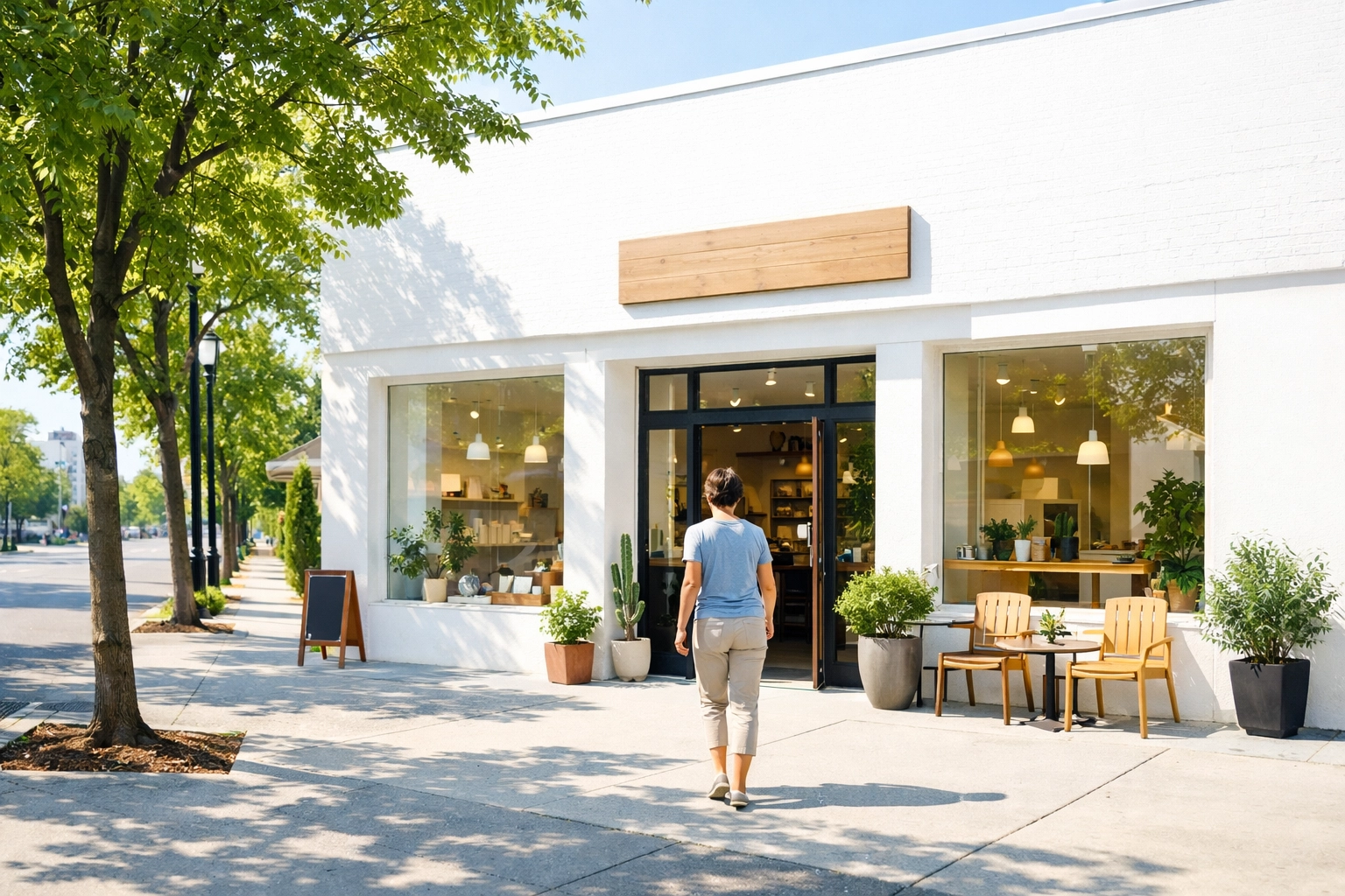 Modern local storefront illustrating business growth through strategic local website design and visibility.