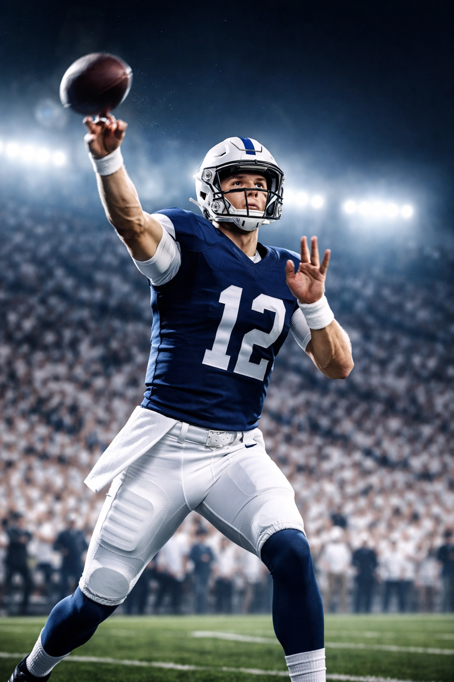 Penn State quarterback delivering a pass under stadium lights during the 2026 season