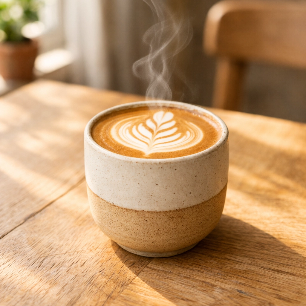 A premium latte with silky latte art, showcasing the quality of wholesale specialty coffee.