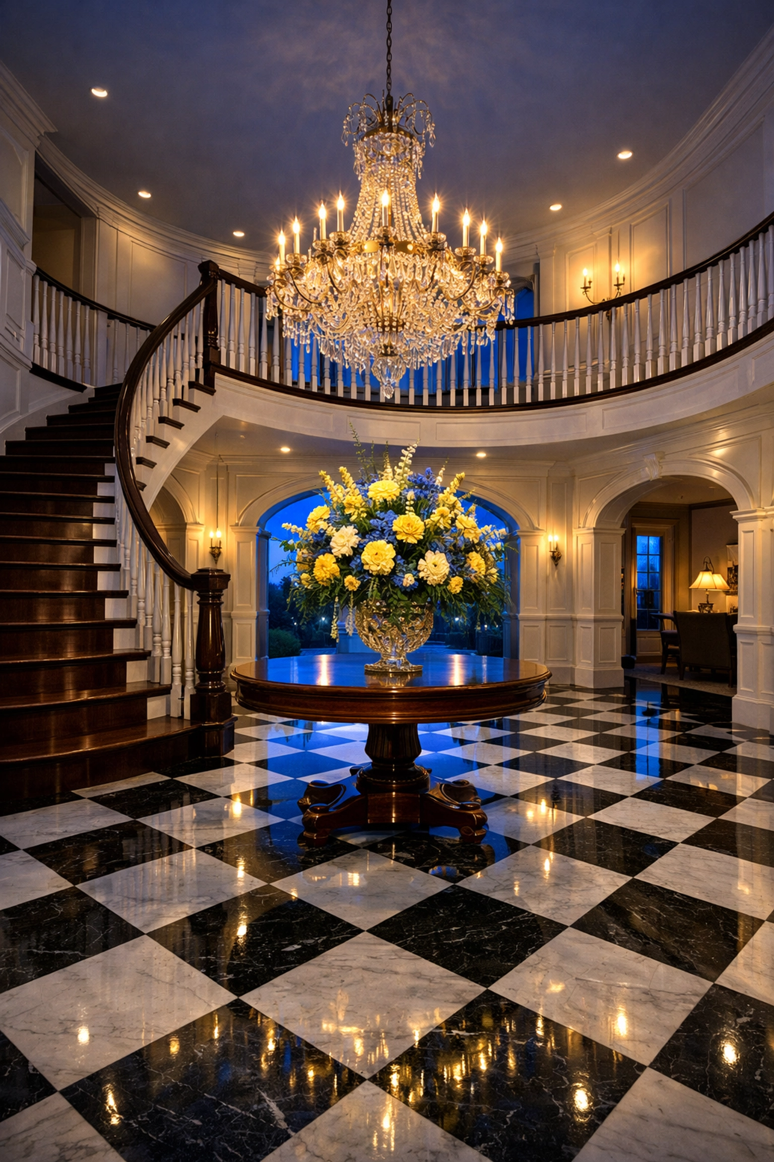 Immaculate polished marble floors in a Dover foyer after residential cleaning Massachusetts.