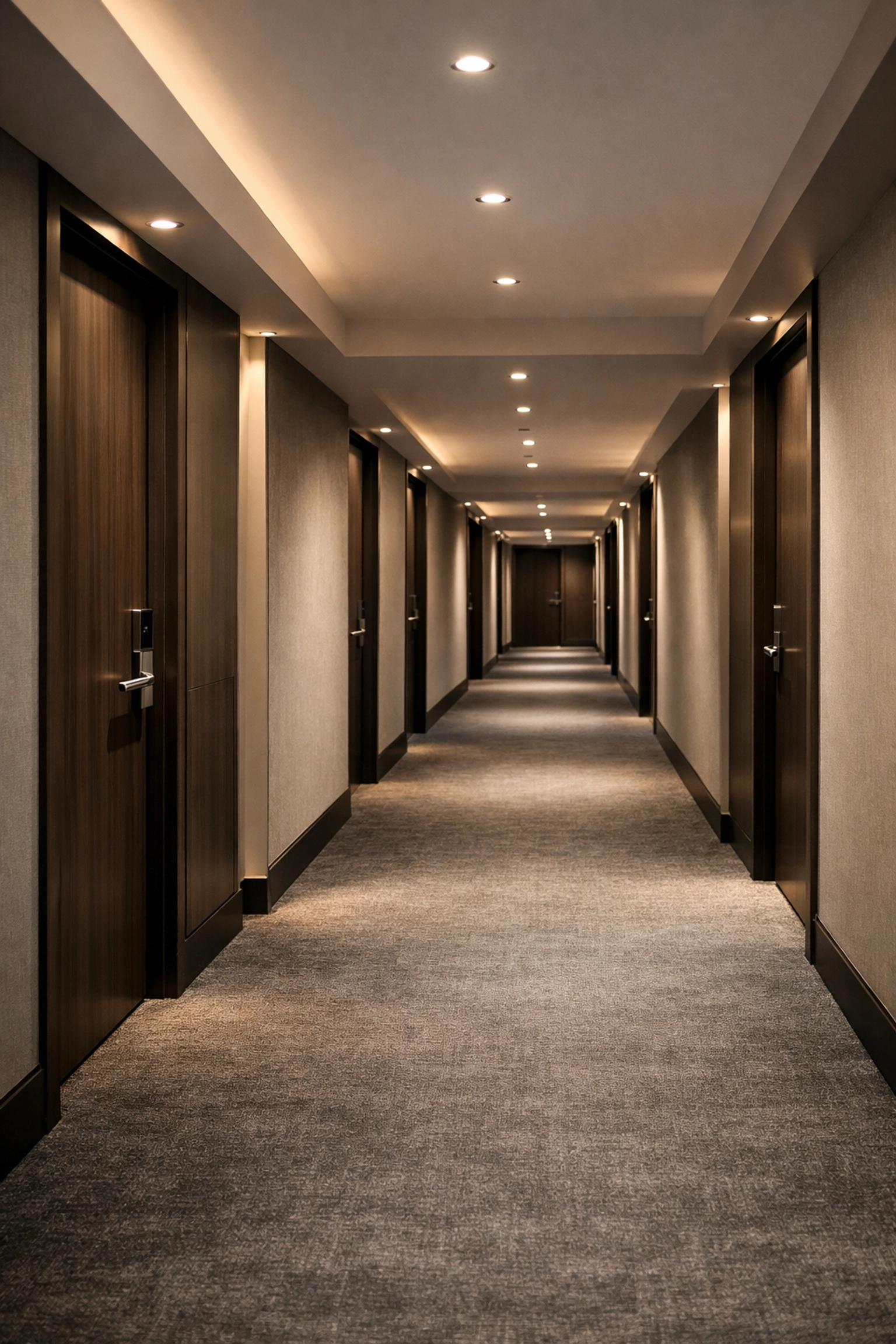 Modern multifamily building corridor in Detroit, showing professional-grade move-out cleaning and management.