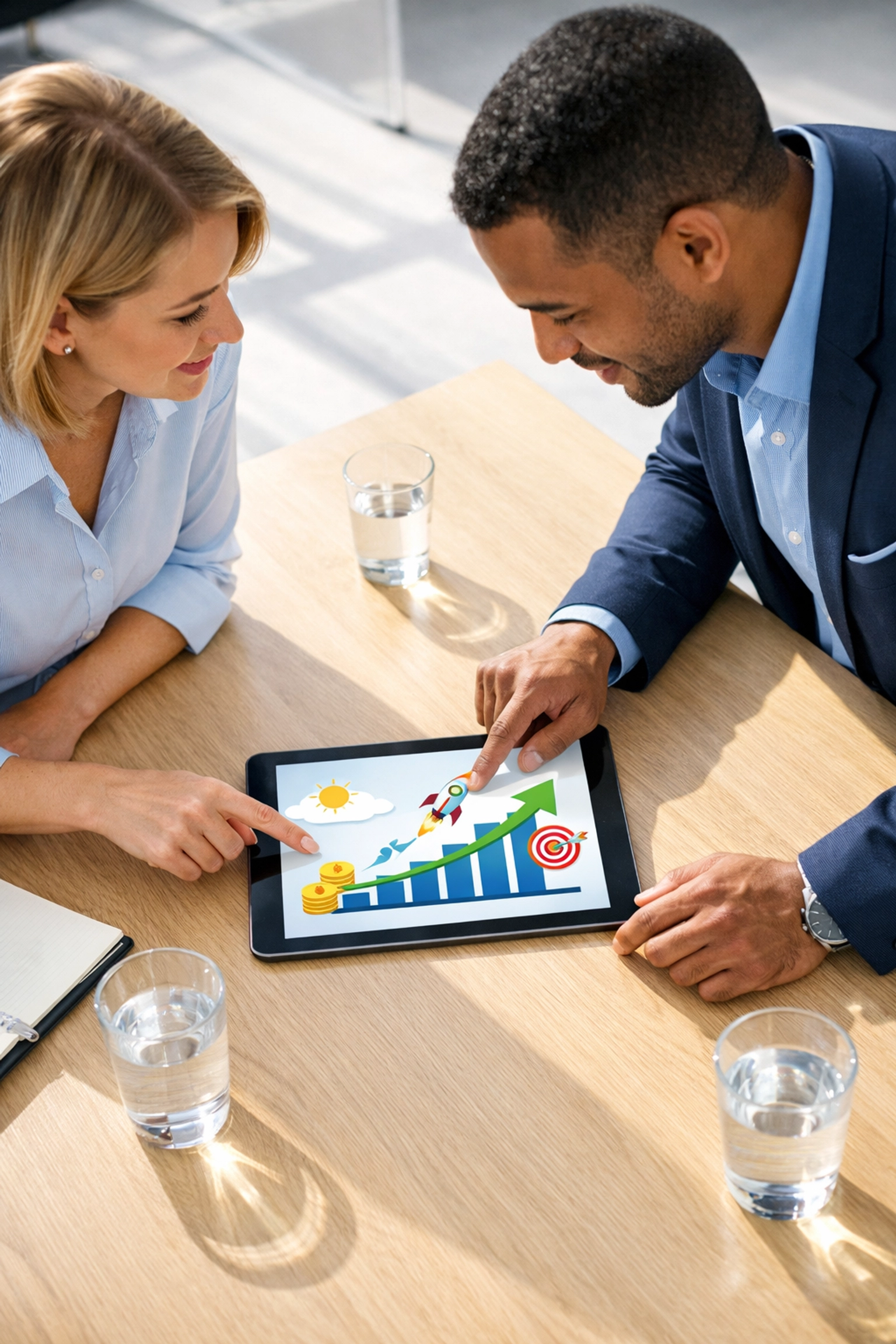 Consultants reviewing growth analytics to support future-ready school development strategies.