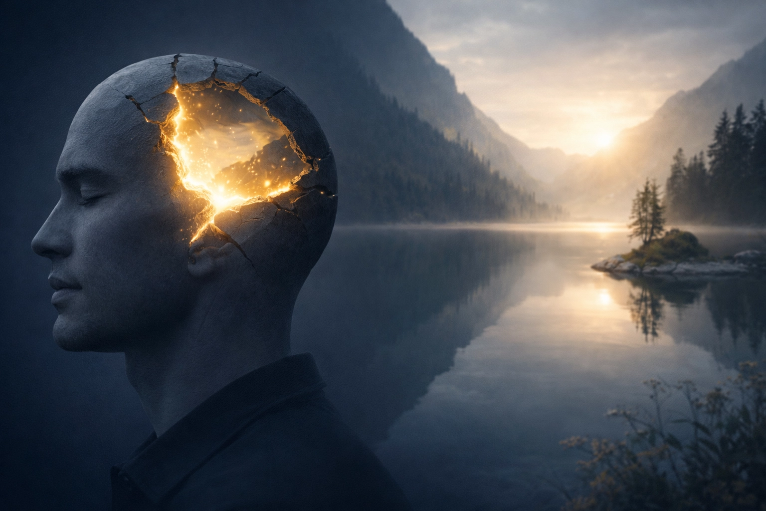 A silhouette with glowing internal light representing a renewed mind and identity in Christ.