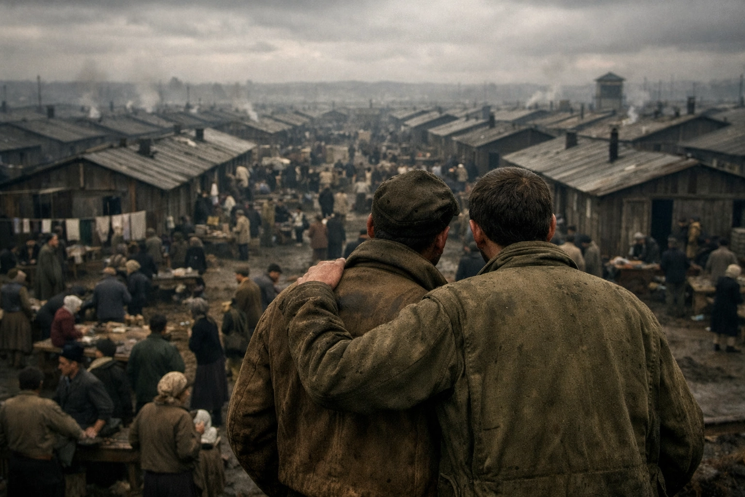 Two gay men at displaced persons camp in post-WWII Europe seeking reunion and hope