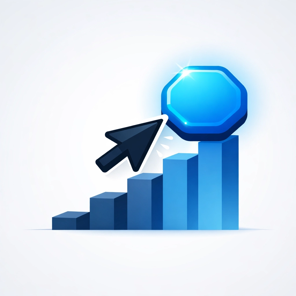 A prominent call to action button with a cursor representing higher conversion rates and business growth.