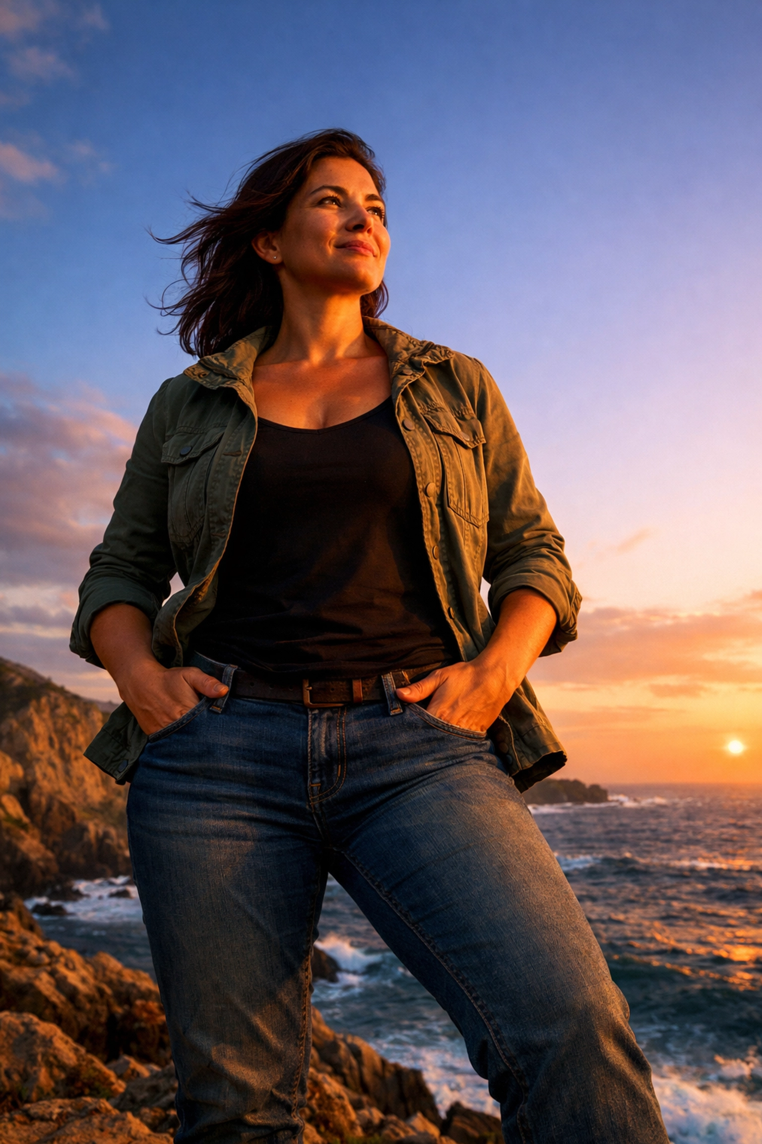 Confident woman at sunrise embodying the wellness strategy of body reconnection and inner power.