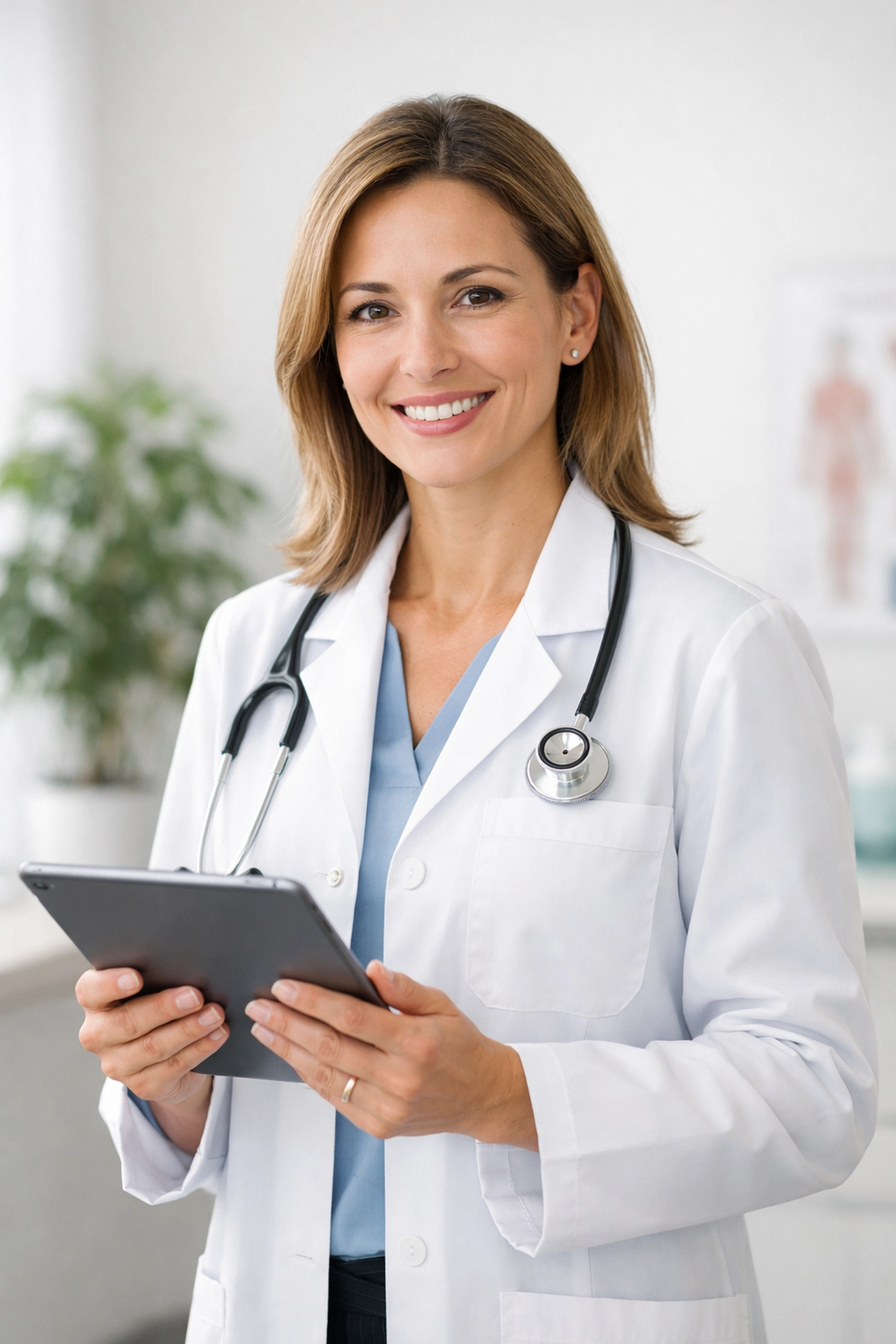 A professional healthcare provider in a modern clinic reviewing medical weight loss options and Wegovy alternatives.