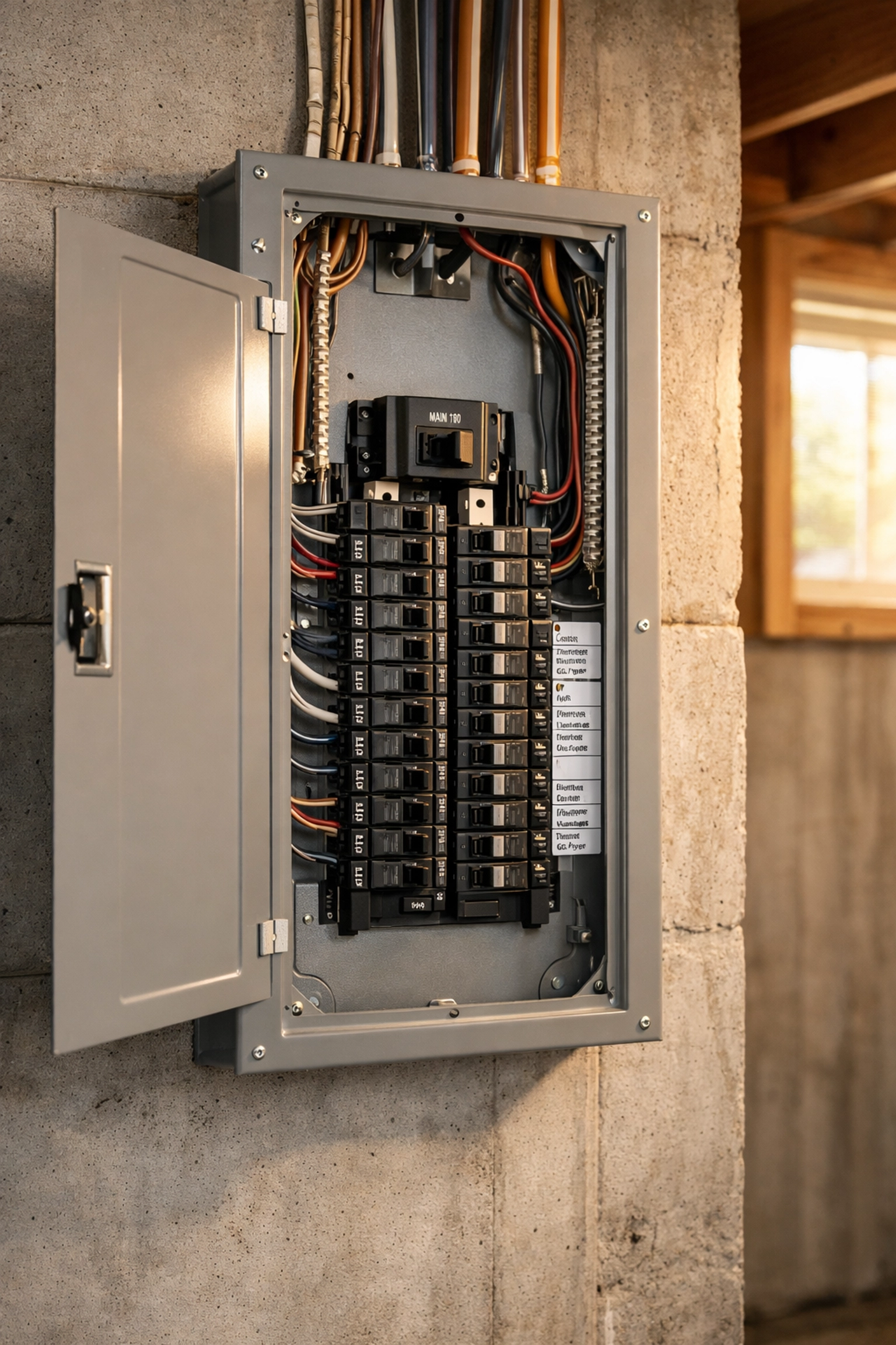 Modern electrical panel with organized circuit breakers in Parker home
