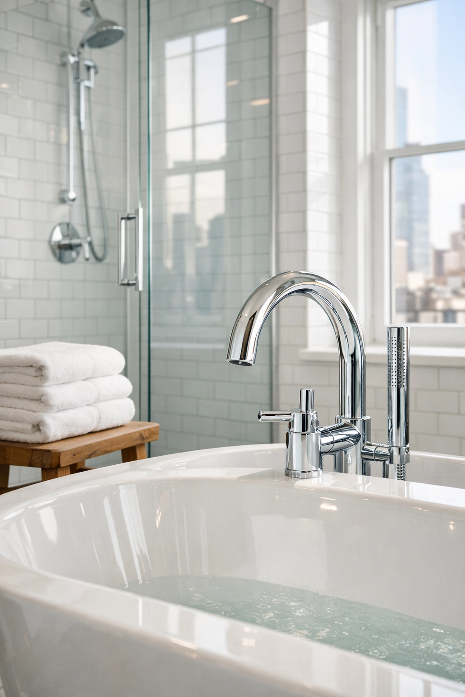 Deep cleaned apartment bathroom with sparkling fixtures reflecting Detroit professional move-out standards.