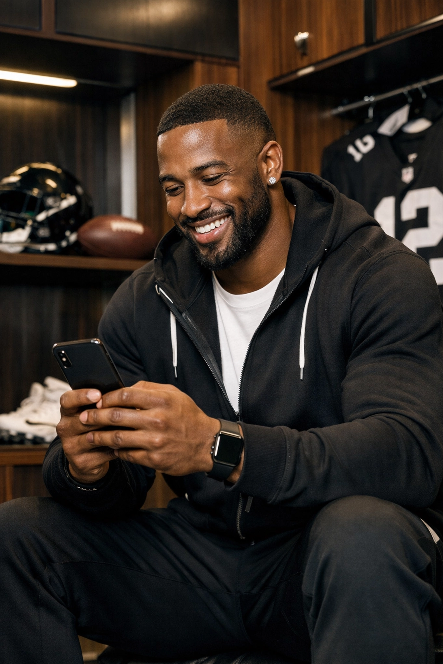 Professional athlete creating authentic social media content for a Super Bowl NIL brand campaign.