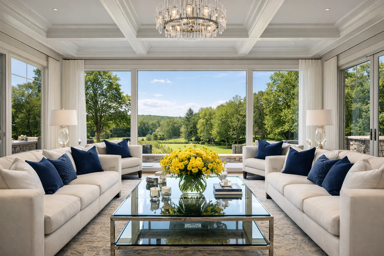 A perfectly maintained living room highlighting high-end residential cleaning Massachusetts in a Dover home.